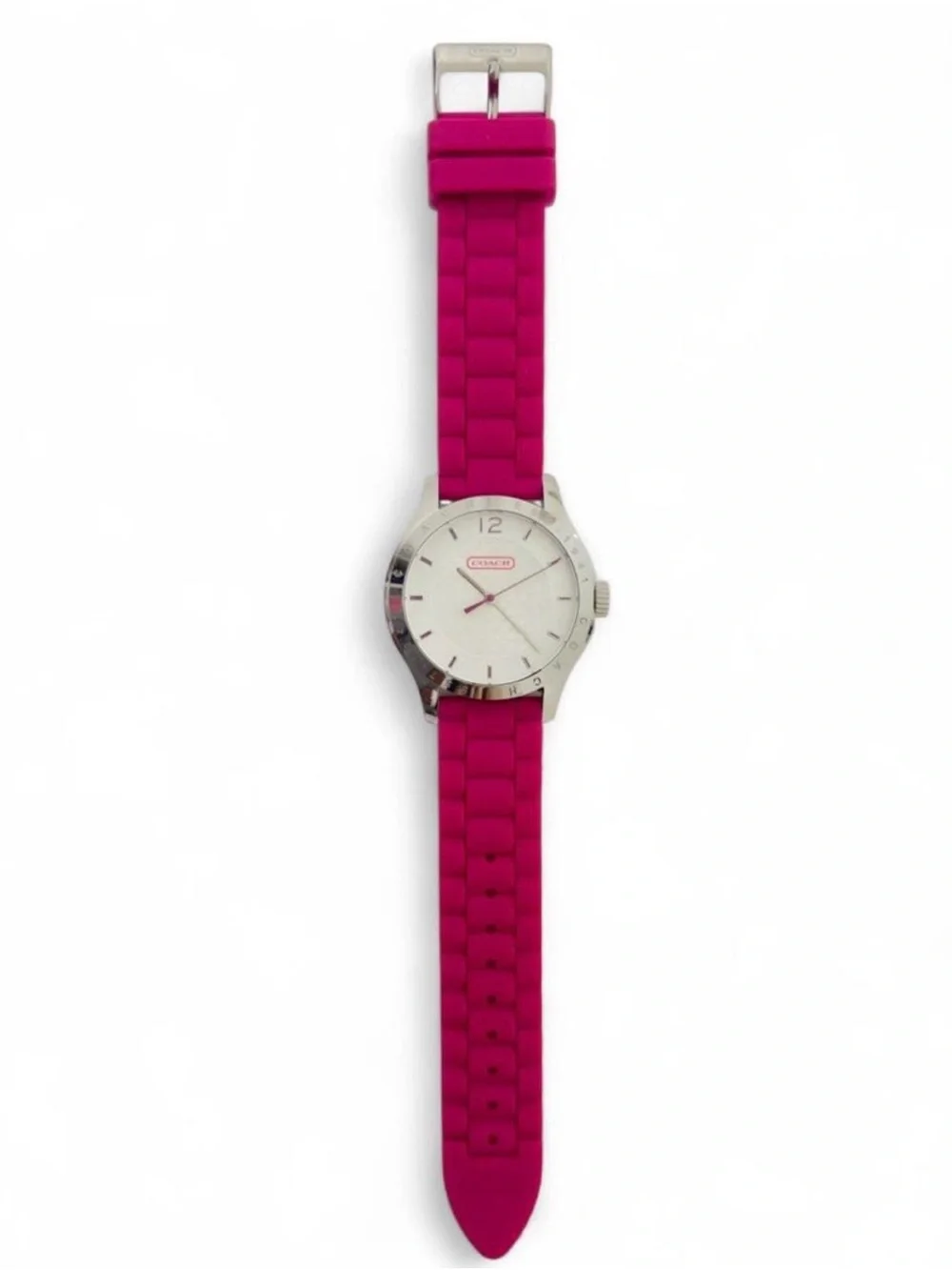 Coach Hot Pink Silicone Strap Watch with Silver-Tone Case